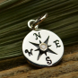 Sterling Silver Compass Charm with Geniune Diamond 16x10mm
