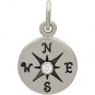 Sterling Silver Compass Charm with Geniune Diamond 16x10mm