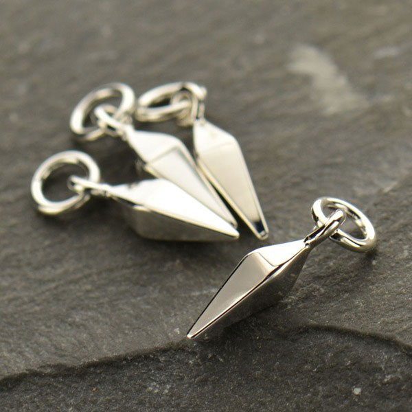 Spike Charm - Sterling Silver Flat Spike Spacer Charm - Bracelet Spacers,  Embellishment, Necklace Ideas, Geometric, Dangle Charms, Connector