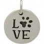 Sterling Silver Word Charm -Round LOVE with Pawprint 16x13mm