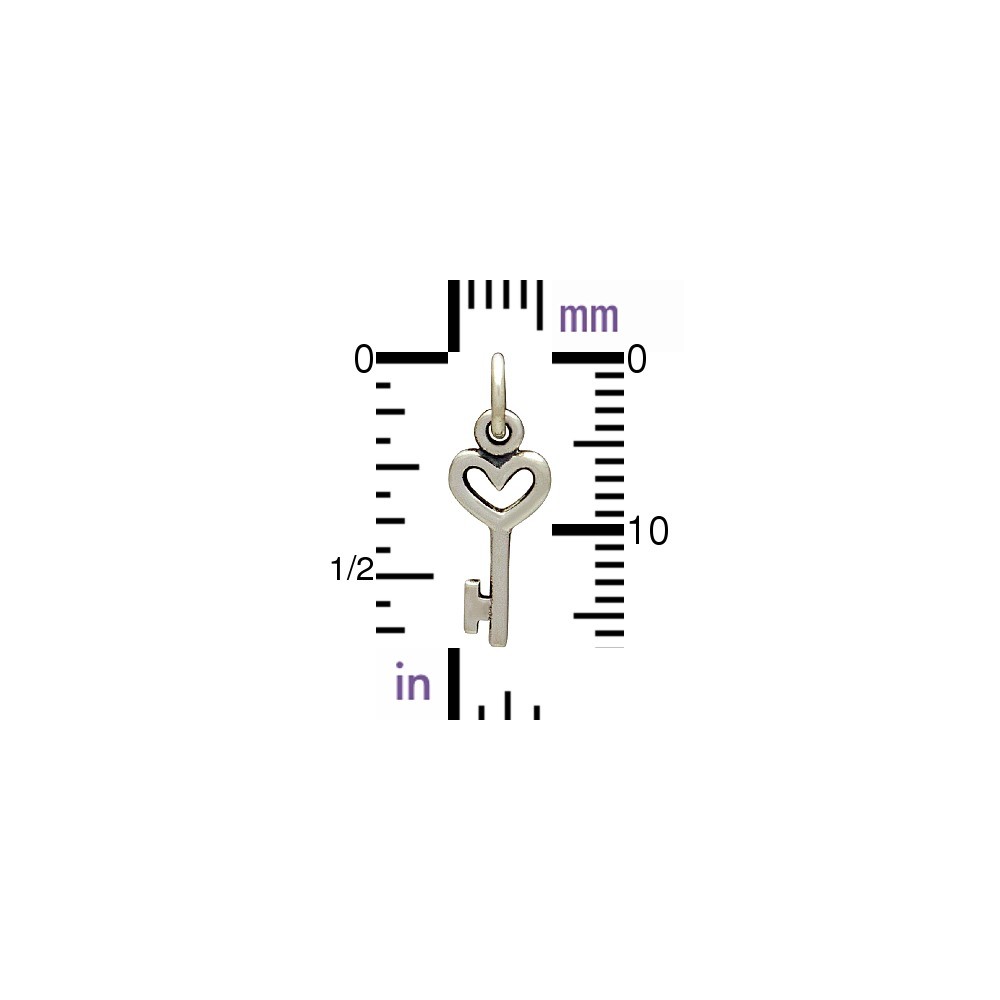 Sterling Silver Heart Key Charm - Tiny 18x6mm