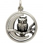 Sterling Silver Moon Charm with Owl - Openwork 23x17mm