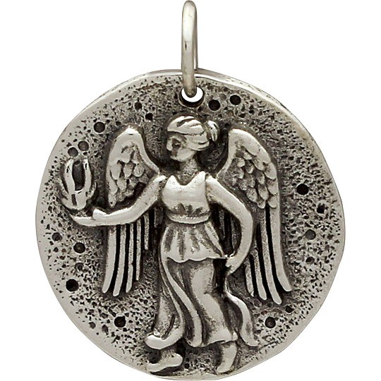 Sterling Silver Ancient Coin Charm - Angel 23x19mm