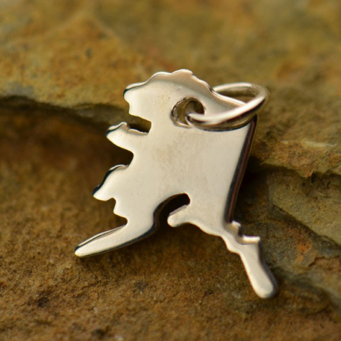 Sterling Silver State Charm - Alaska State 14x11mm