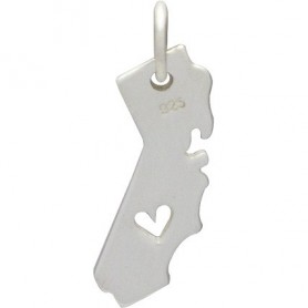 Silver State Charm - California State with Heart 17x11mm