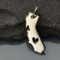 Silver State Charm - California State with Heart 17x11mm