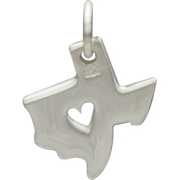Sterling Silver State Charm - Texas State with Heart 15x11mm