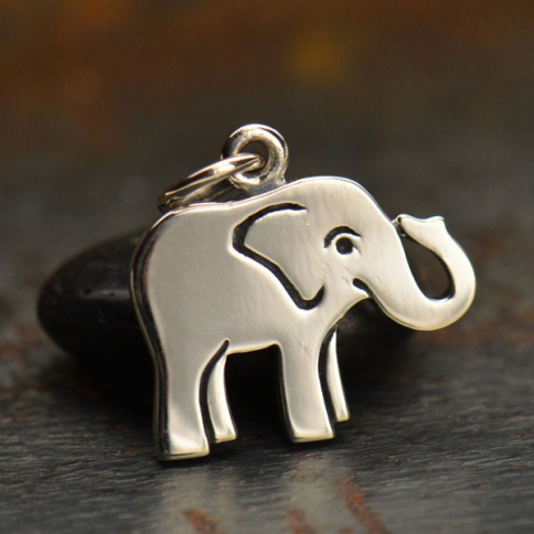 Sterling Silver Baby Elephant Charm - Animal Charms 16x14mm