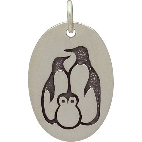  Sterling Silver Penguin Family Charm 21x13mm