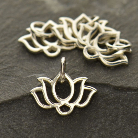 Sterling Silver Wide Lotus Charm - Tiny 12x12mm