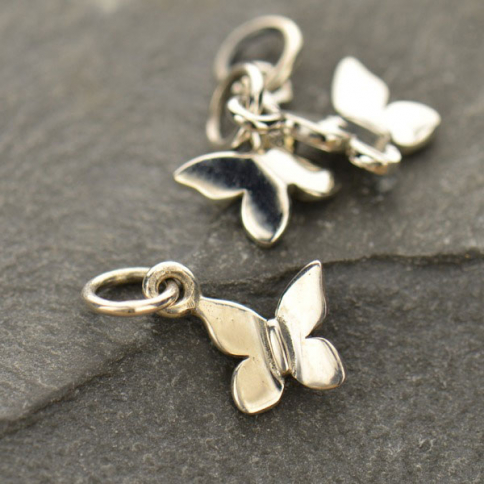 Sterling Silver Butterfly Charm - Tiny 12x10mm