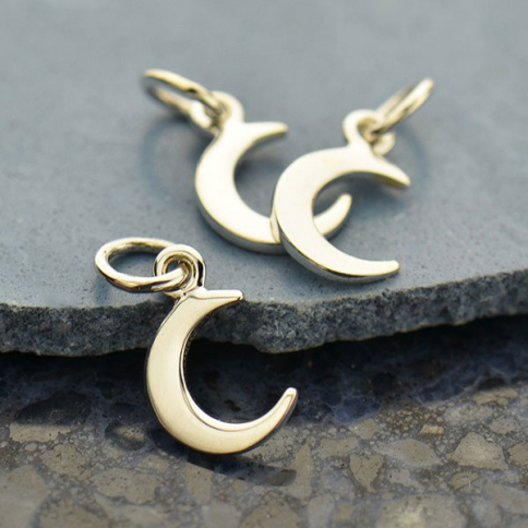 Sterling Silver Crescent Moon Charm - Tiny 14x7mm
