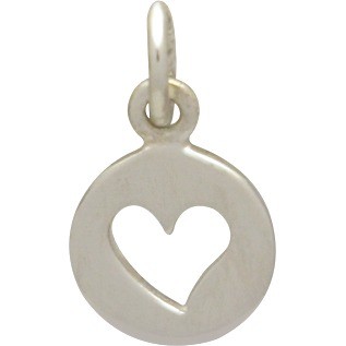 Sterling Silver Tiny Round Charm with Heart Cutout 14x8mm