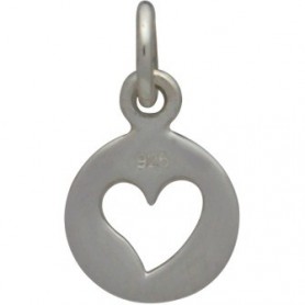 Sterling Silver Tiny Round Charm with Heart Cutout 14x8mm