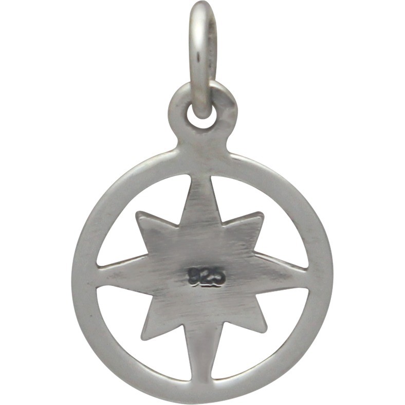 Sterling Silver Compass Charm in Circle Frame 17x11mm