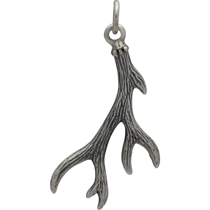 Sterling Silver Small Deer Antler Charm 30x16mm