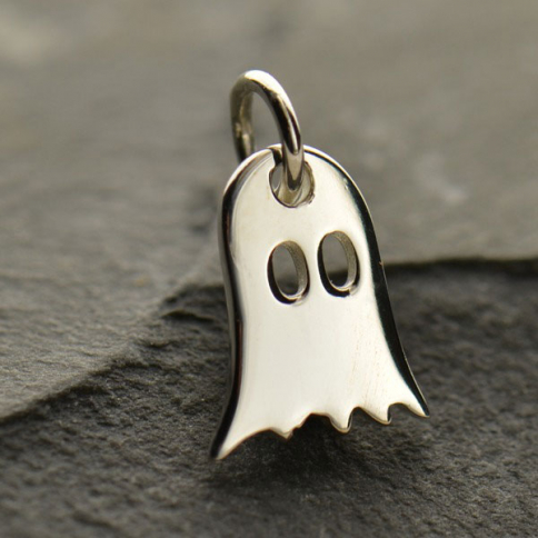 Sterling Silver Ghost Charm - Halloween Charm 13x8mm