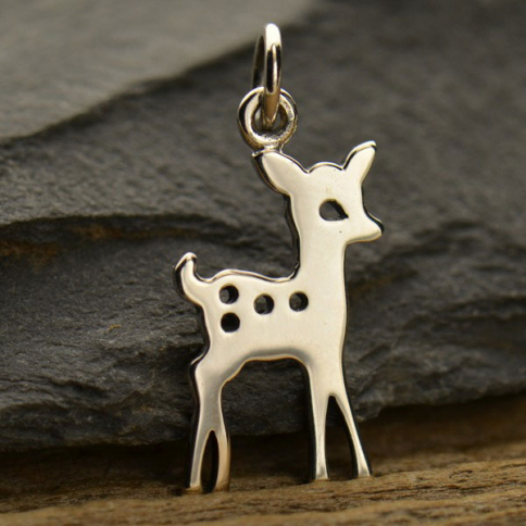 Sterling Silver Fawn Charm - Christmas Charms 21x10mm