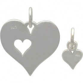 Sterling Silver Heart Charm with Heart Cutout and Heart Set