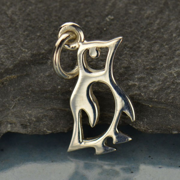 Sterling Silver 3D 15x6mm Standing Penguin Charm!