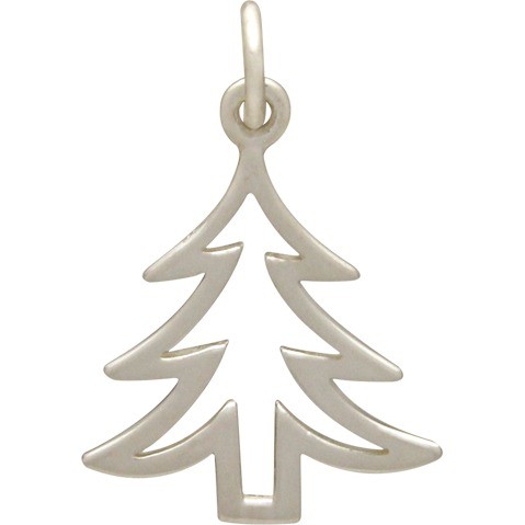 Sterling Silver Christmas Tree Charm - Flat 22x14mm
