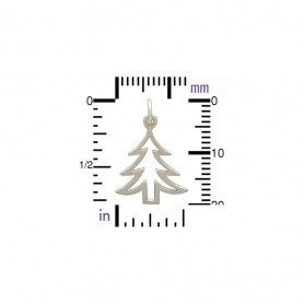 Sterling Silver Christmas Tree Charm - Flat 22x14mm