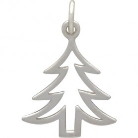 Sterling Silver Christmas Tree Charm - Flat 22x14mm
