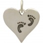 Sterling Silver Heart Charm with Etched Footprints 16x14mm