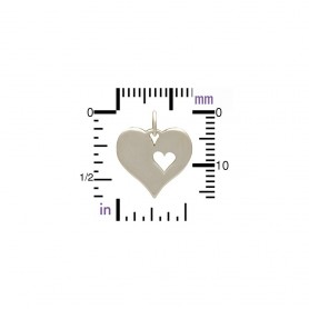 Sterling Silver Heart Charm with One Heart Cutout 17x13mm