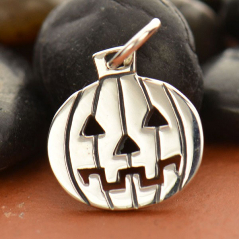 Sterling Silver Pumpkin Charm - Halloween Charm 16x11mm
