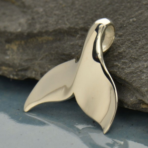 Sterling Silver Whale Tail Charm - Animal Charm 15x15mm