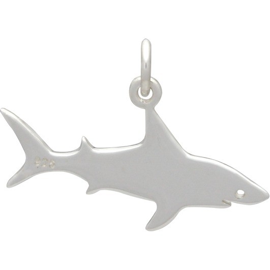 Sterling Silver Shark Charm - Beach Charm 17x24mm