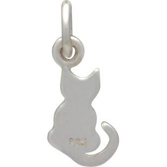 Sterling Silver Cat Charm - Pet Charm - Tiny 15x6mm