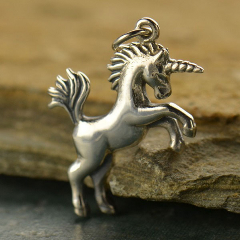 Sterling Silver Unicorn Charm - Animal Charms - 3D 27x18mm