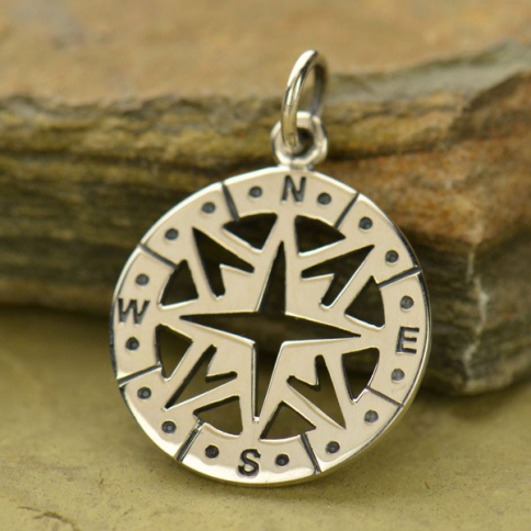 Sterling Silver Compass Pendant - Openwork 2x15mm