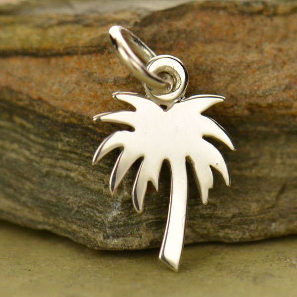 Sterling Silver Palm Tree Charm - Flat