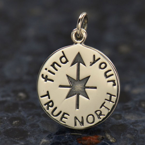 Sterling Silver Word Charm - Find Your True North 21x15mm
