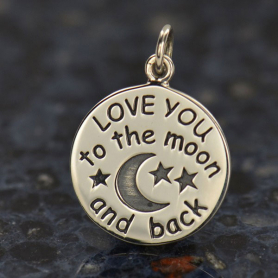 Silver Word Charm - Love You to the Moon and Back 21x15mm