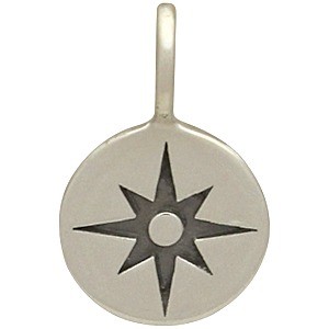 Sterling Silver Compass Rose Charm - Small 13x8mm