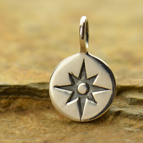 Sterling Silver Compass Rose Charm - Small 13x8mm