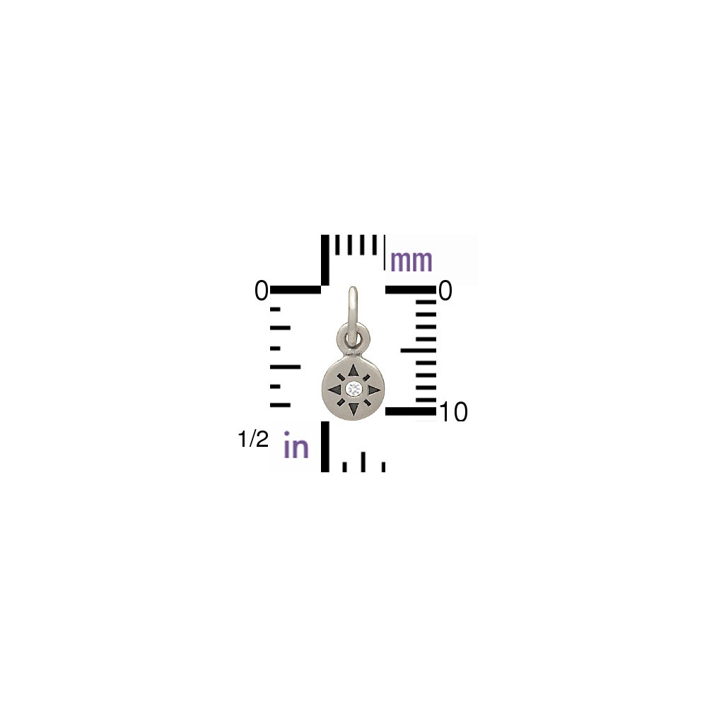 Sterling Silver Compass Rose Charm w Geniune Diamond 11x5mm