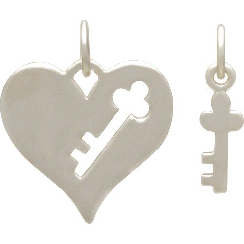 Silver Heart Charm with Key Cutout and Key -Set DISCONTINUED