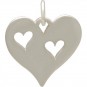 Sterling Silver Heart Charm with Two Heart Cutouts 17x15mm
