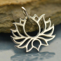 Sterling Silver Blooming Lotus Pendant - Symmetrical 18x18mm