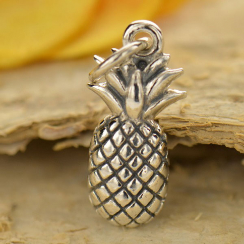 Sterling Silver Pineapple Charm - Textured 17x5mm