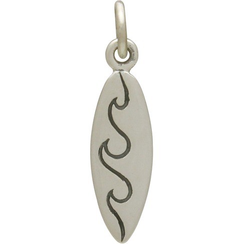 Sterling Silver Surfboard Charm - Sports Charms 21x4mm