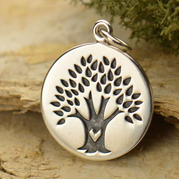 Sterling Silver Family Tree Charm on Round Charm 21x15mm Product