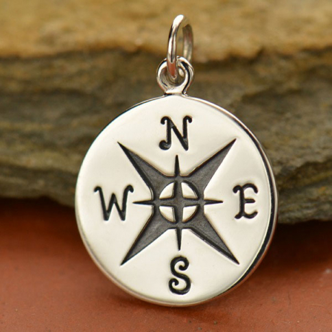 Sterling Silver Compass Charm -21mm