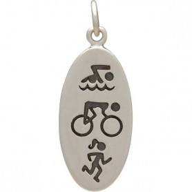 Sterling Silver Triathlon Charm Symbols 26x10mm