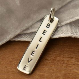 Sterling Silver Word Charm - Believe - Vertical 23x5mm